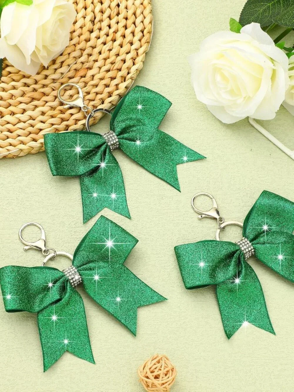 Rhinestone Cheer Bow Keychain Set | Sparkly Accessories for Cheerleaders